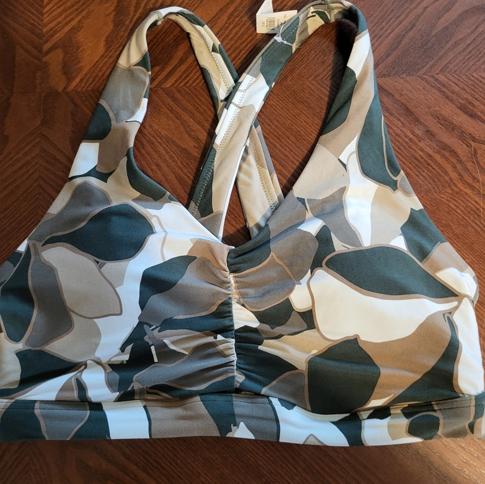 Offline By Aerie Real Me Ruched  Sport Bra Dusty Green Size Small or XL NWT Camo